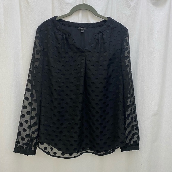 Talbots MP lined black polka dot long sleeve sheer lined blouse. - Picture 1 of 7